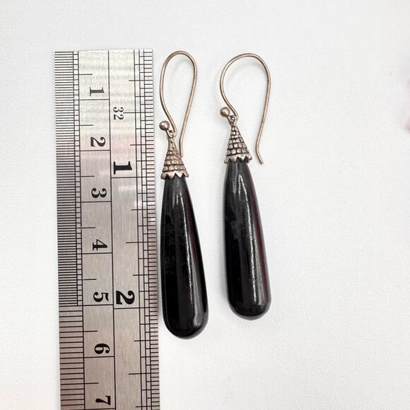 Vintage 925 CFJ THAI Sterling Silver Bali Style Black Dangle Earrings Ethnic - Picture 10 of 13